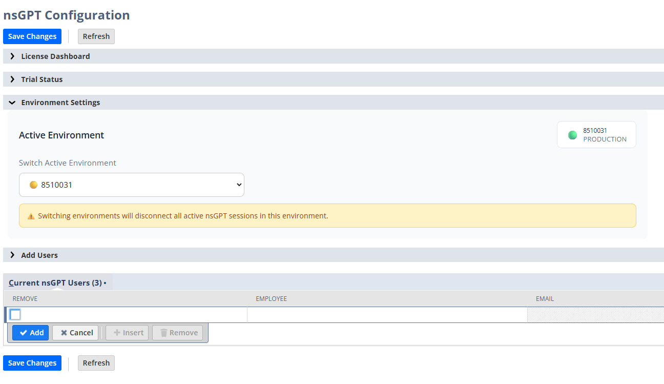 nsGPT Environment Settings