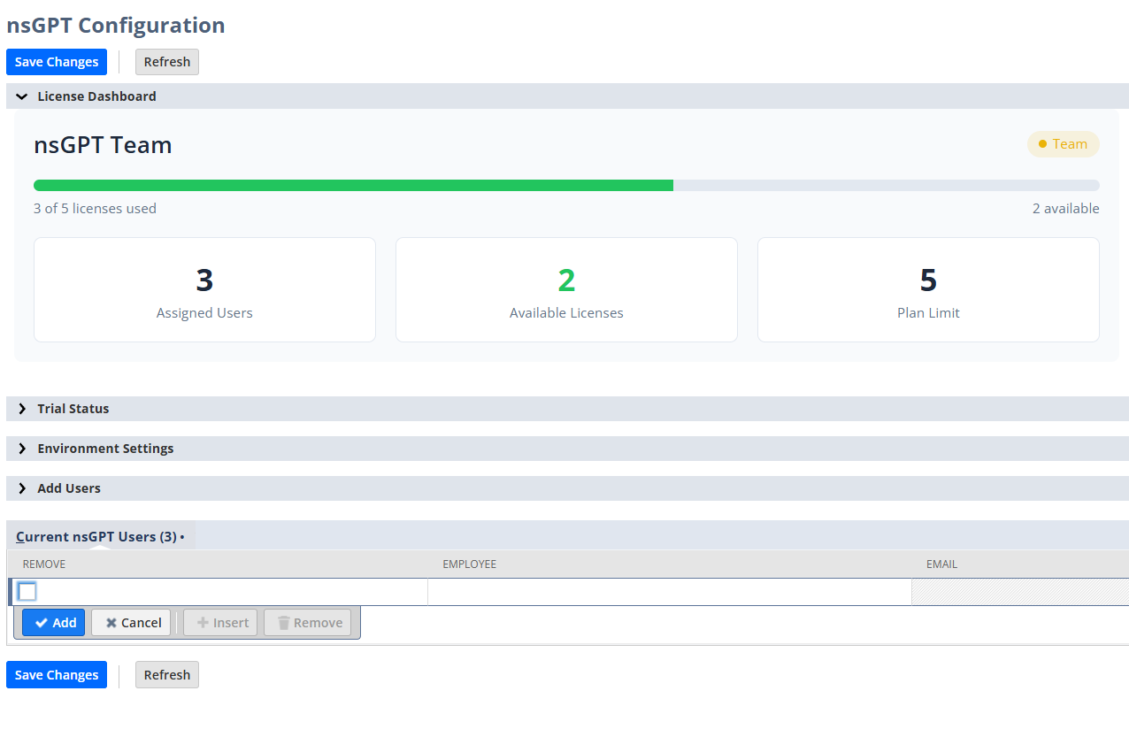 nsGPT License Dashboard